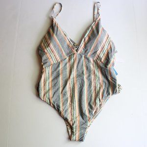 NWT Lucky Brand Cali Casual Stripe Strappy One Piece Swimsuit NEW X-Large XL